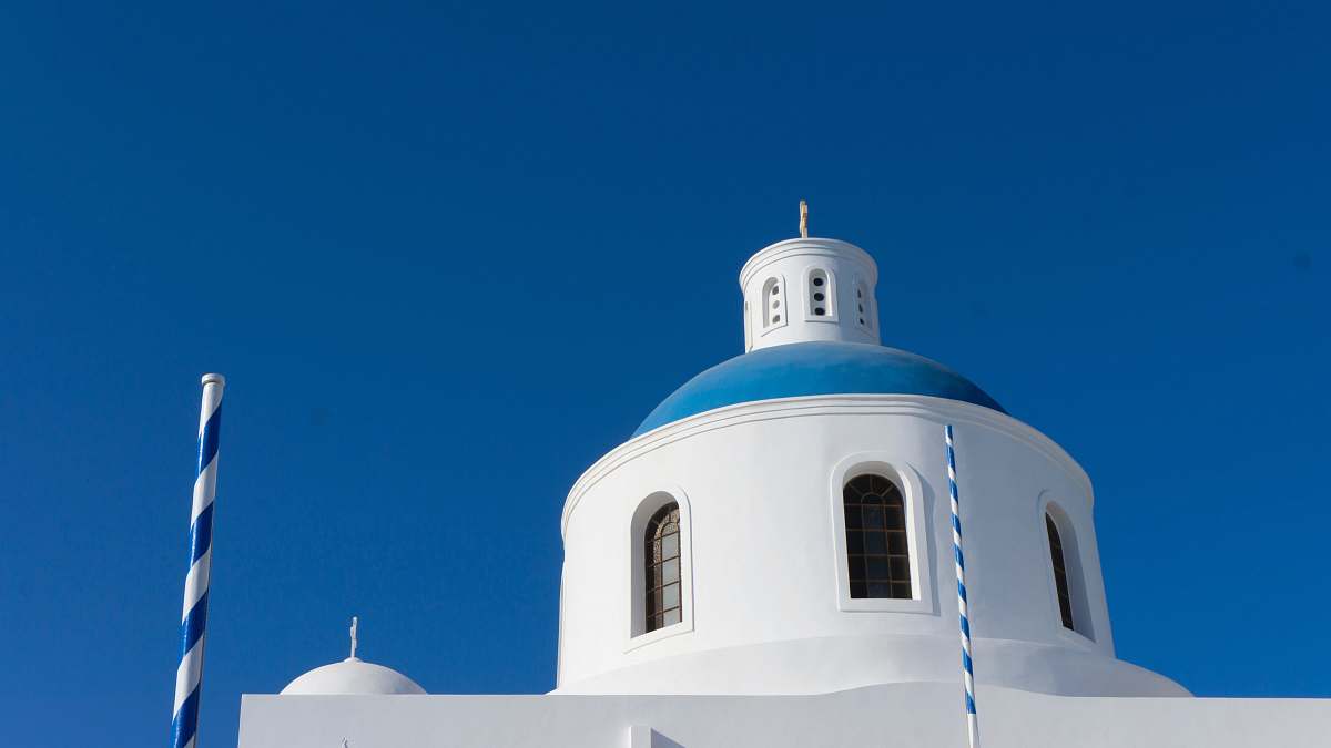 greece white church tower