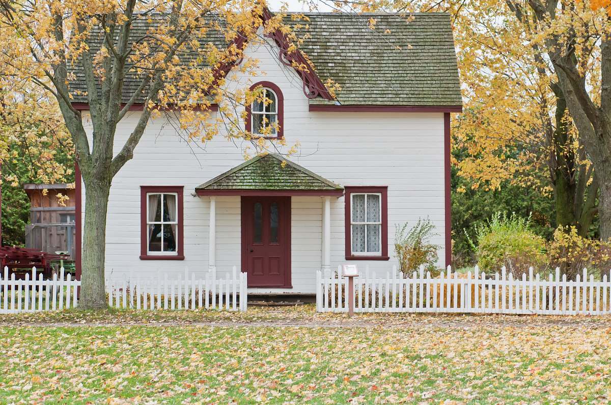 house white house under maple trees home