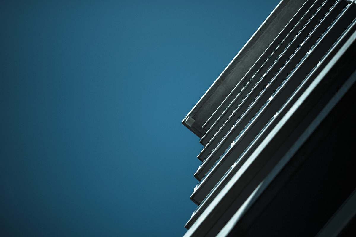 blue worm's eye view of white building lines