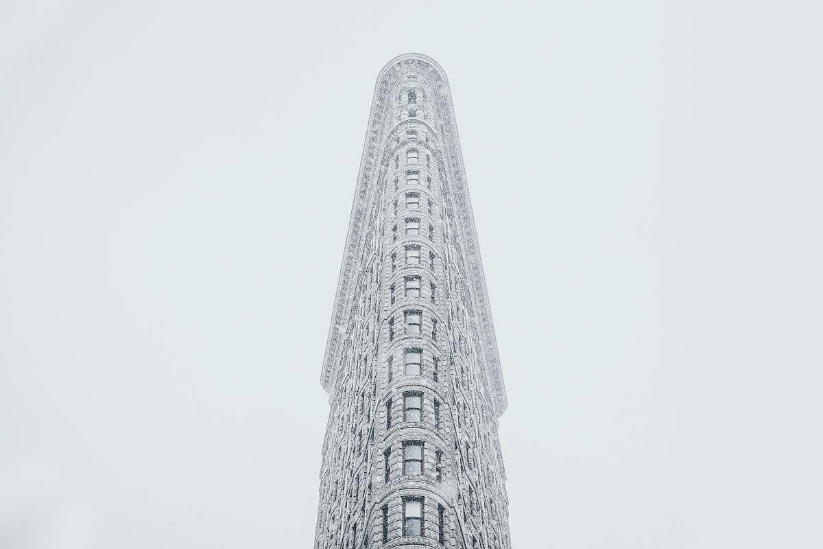 grey worm's eye view photo of Flatiron Building architecture