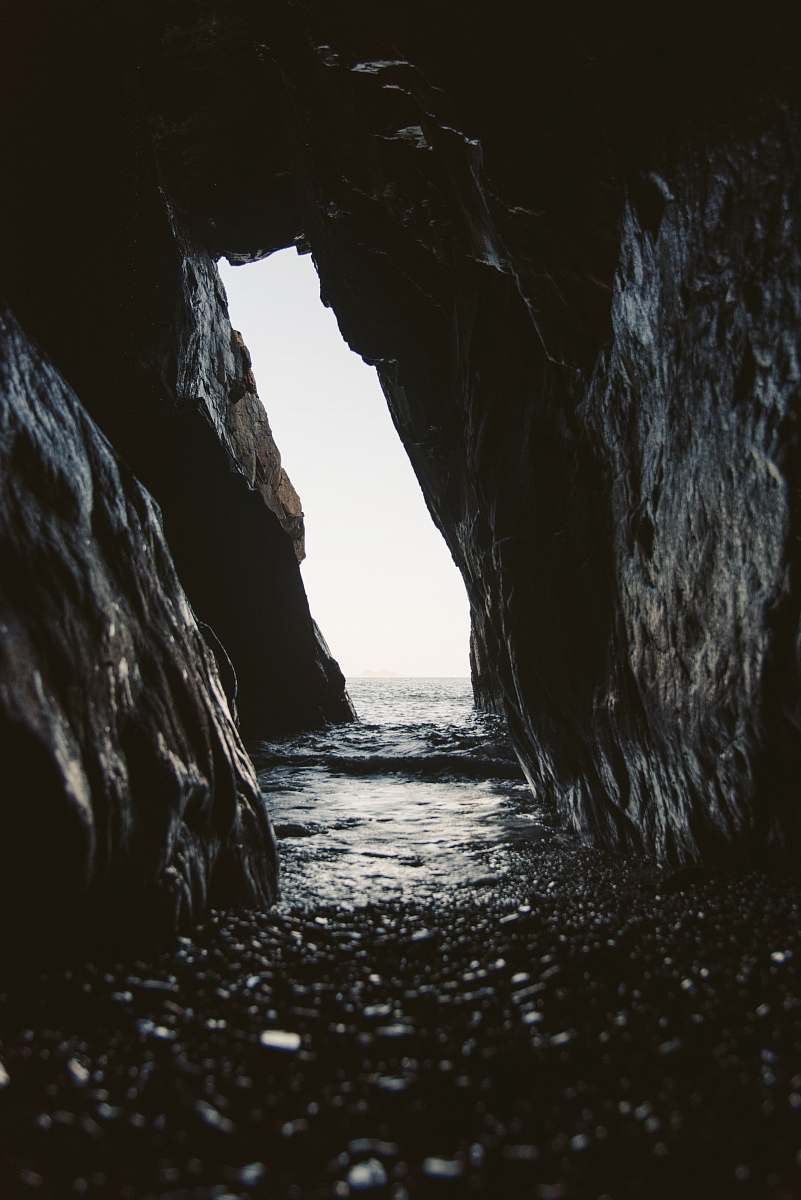 nature tunnel leading to the beach water