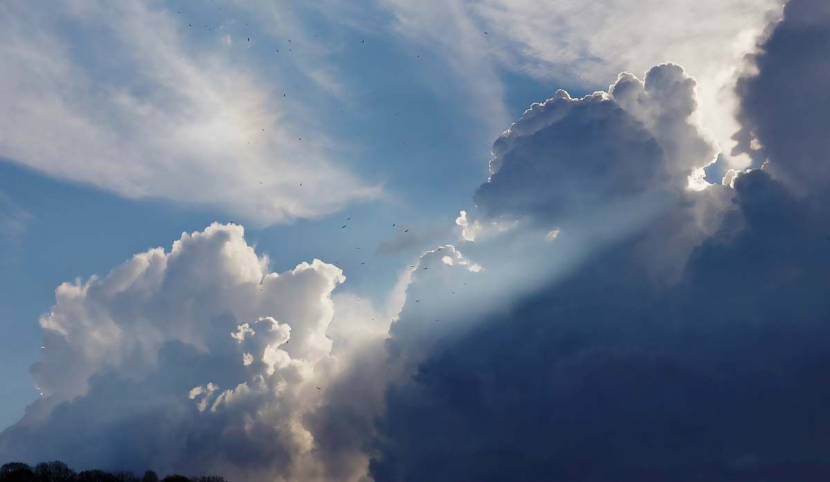sky cumulunimbus clouds with sun rays nature