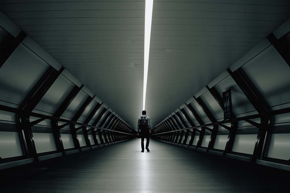 chair man walking inside tunnel furniture