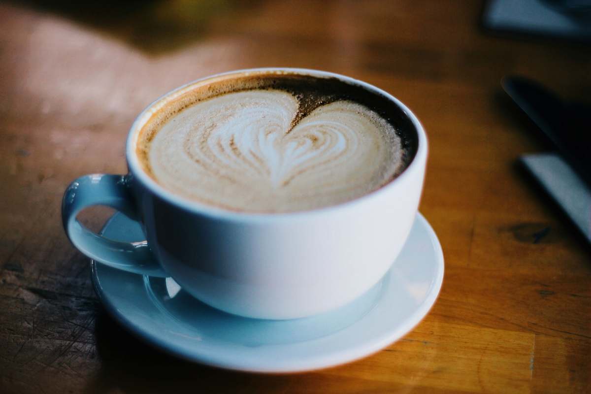 beverage cup of cream coffee on brown surface drink