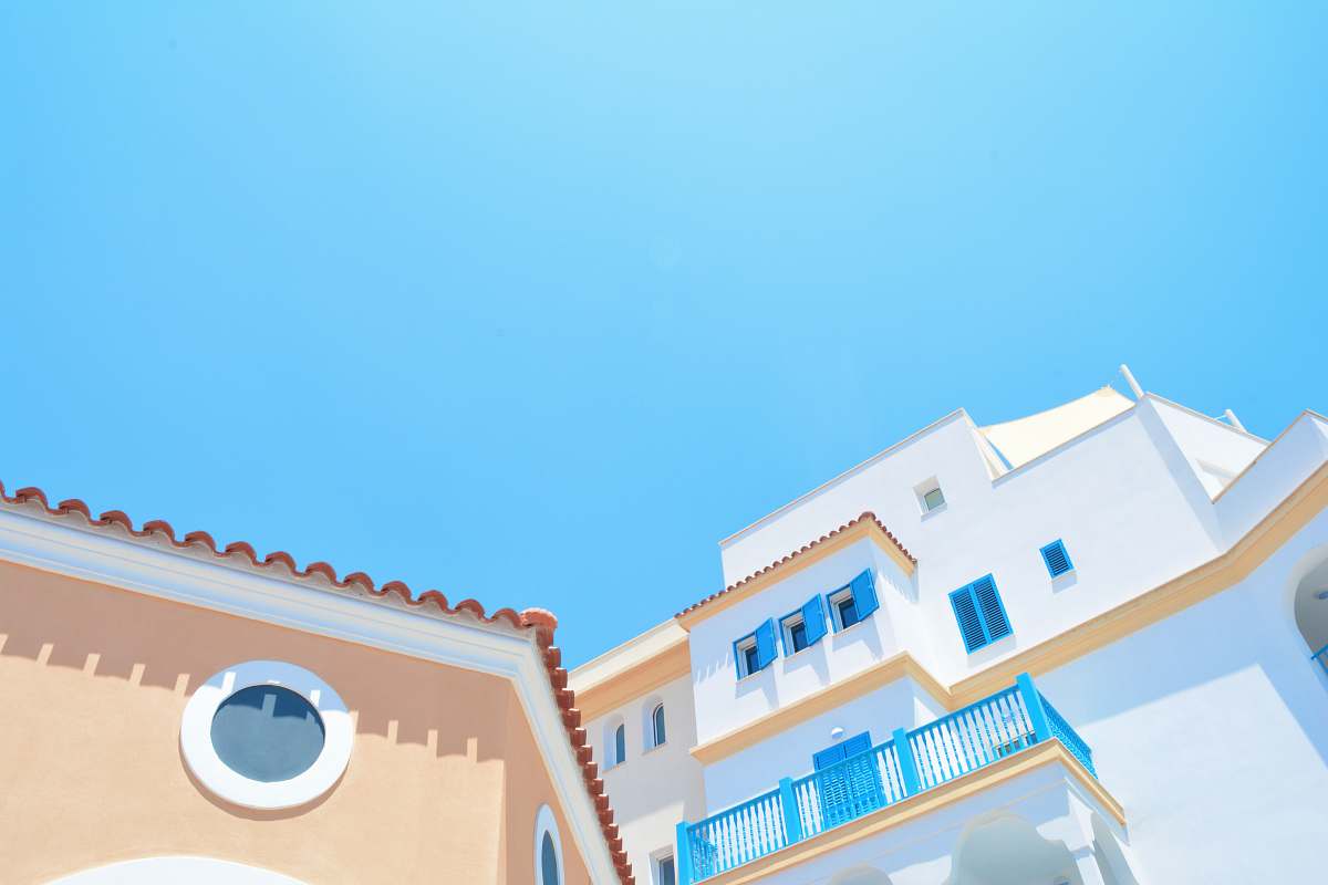 building white and orange building blue