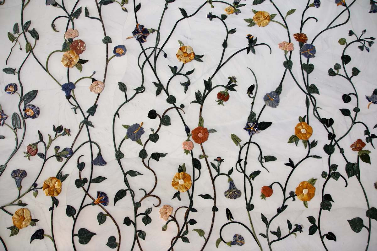 pattern white, orange, and purple floral textile india