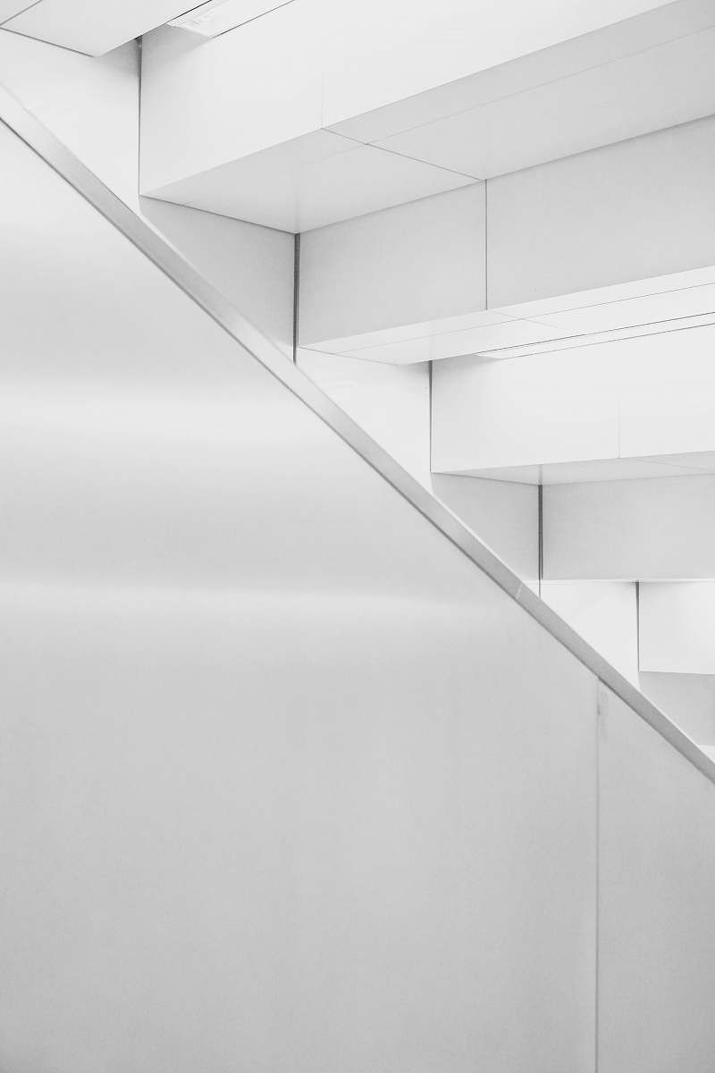 black-and-white photo of white ceramic stair taiwan