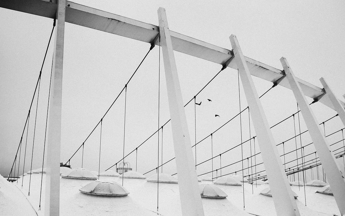 black-and-white white and black metal frame architecture