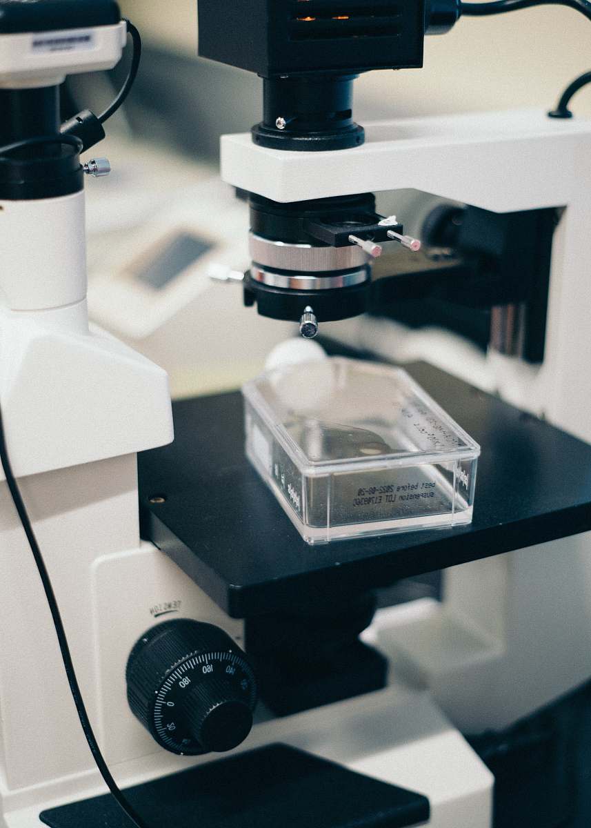 microscope white and black microscope lab