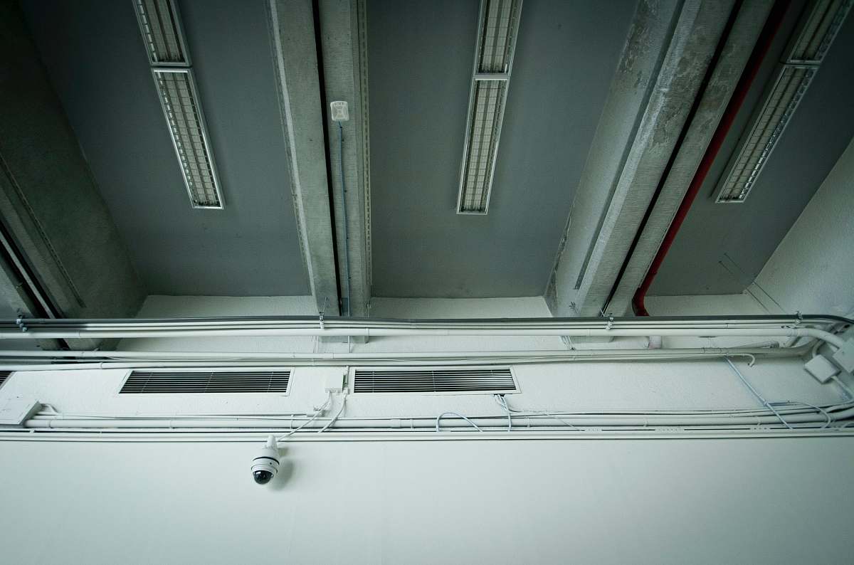 camera white CCTV camera on white wall security