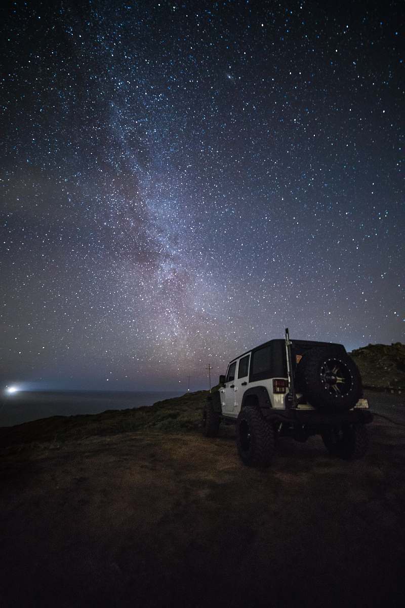 vehicle white Jeep Wrangler under starry sky jeep