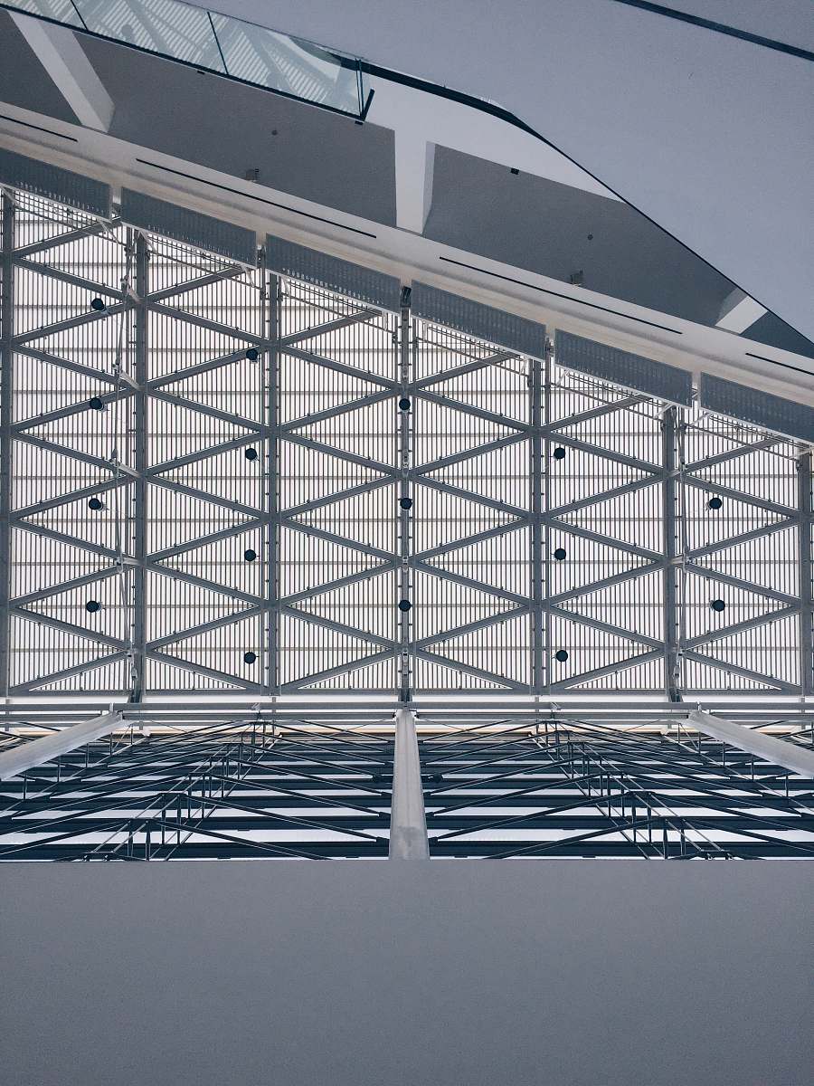 architecture worm's-view photo of gray structure building