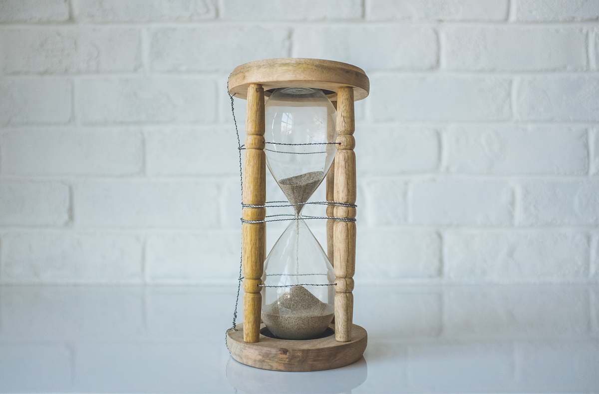 time clear hour glass with brown frame timer