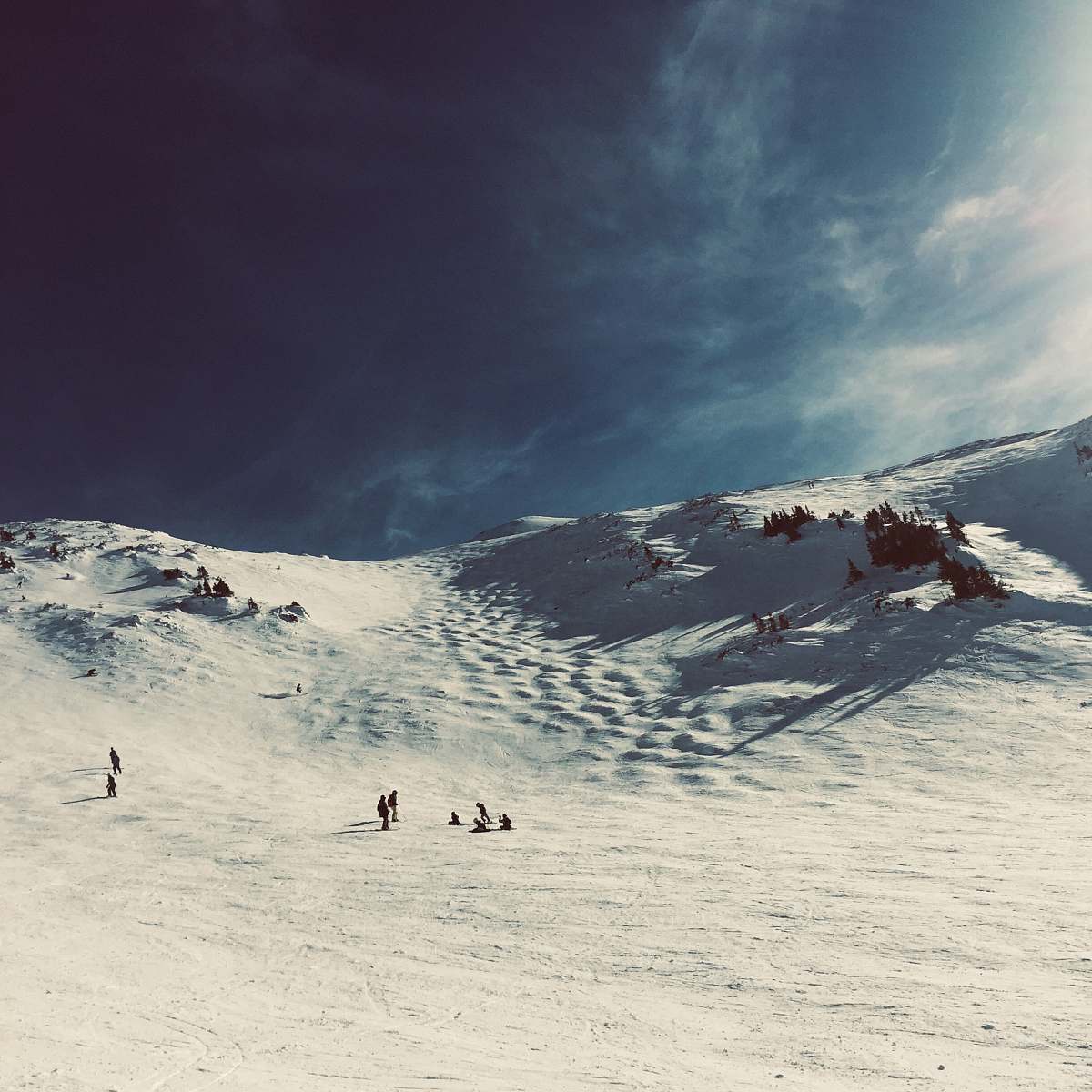 nature group of people at middle of field covered with snow under clear blue sky outdoors