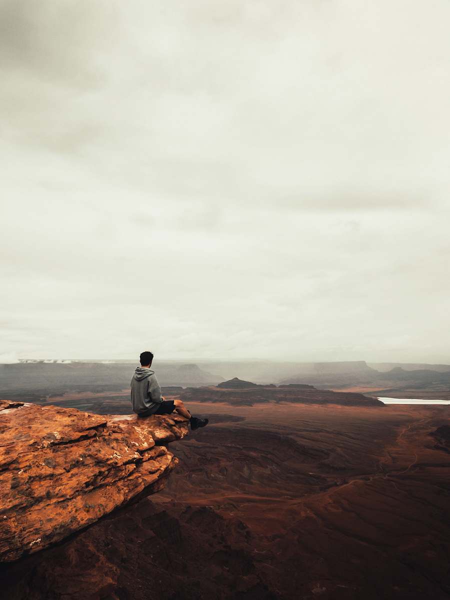 Nature Person Wearing Gray Hoodie Standing On Cliff Outdoors Image Free