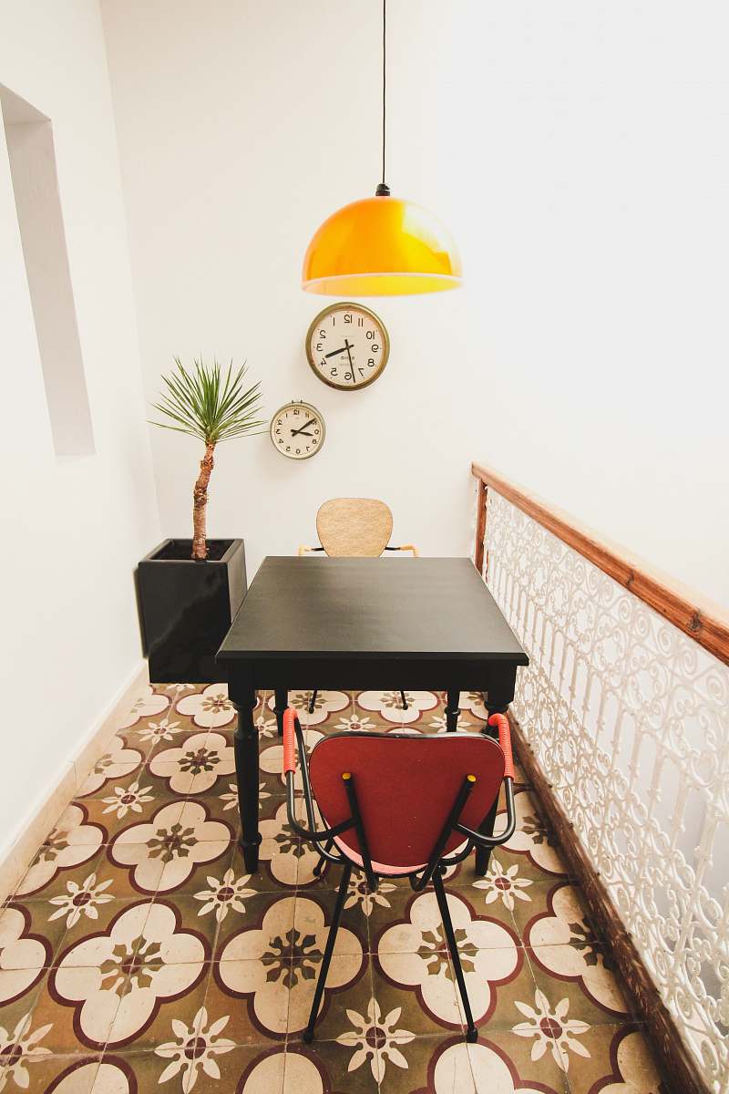 furniture empty red chairs beside table room