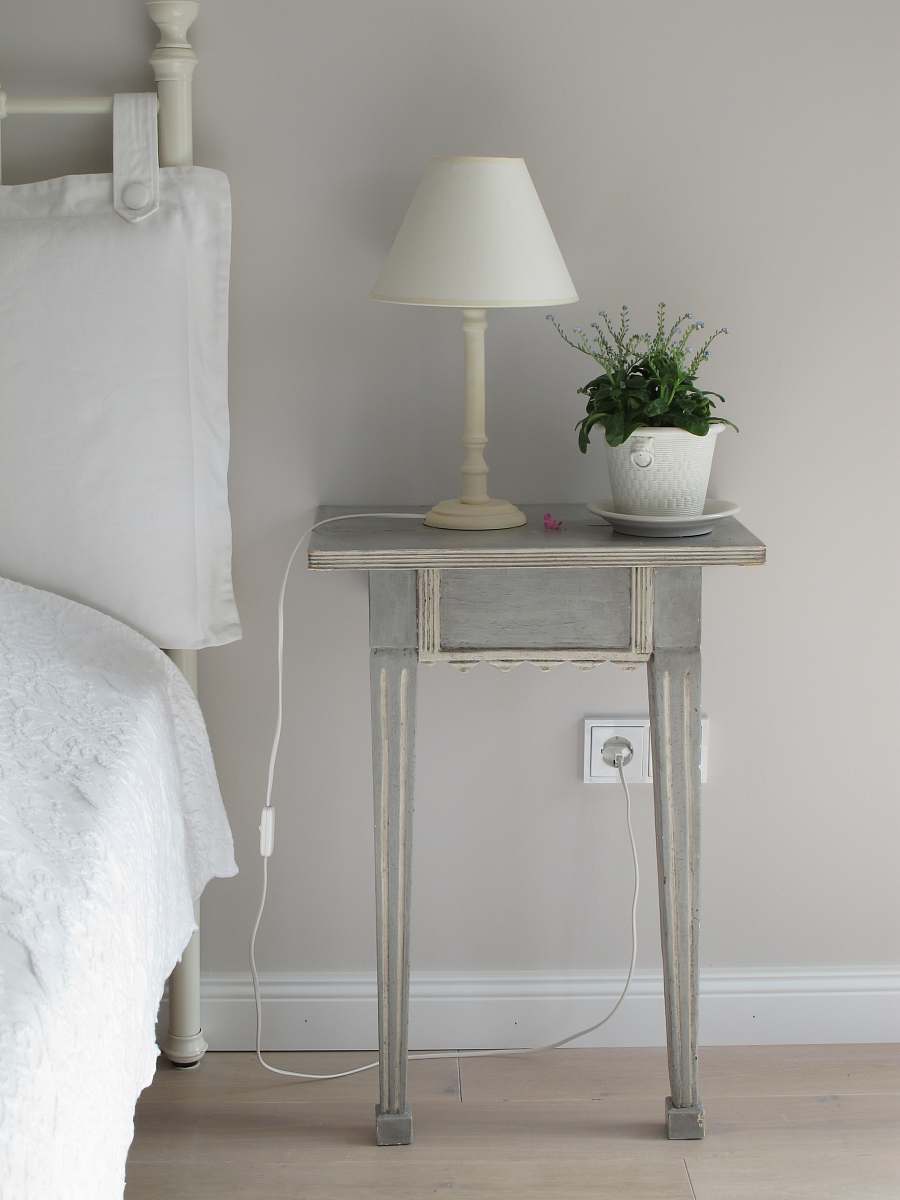 room white table lamp on gray end table lamp