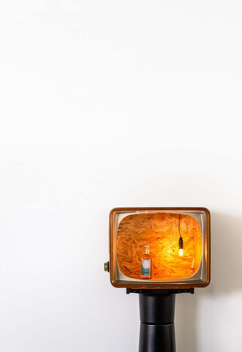white brown and yellow CRT TV art
