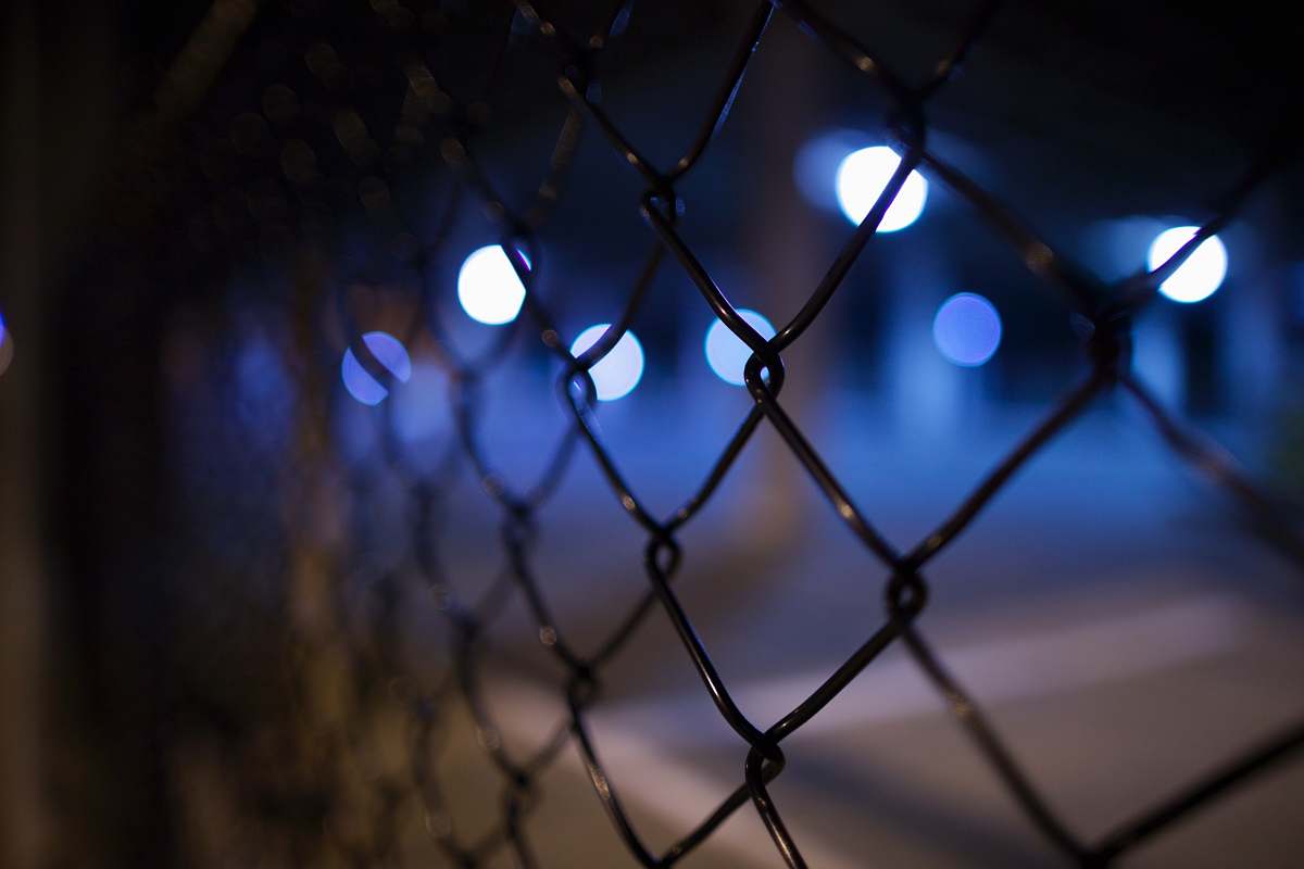 blue shallow focus photography of black steel gate fence