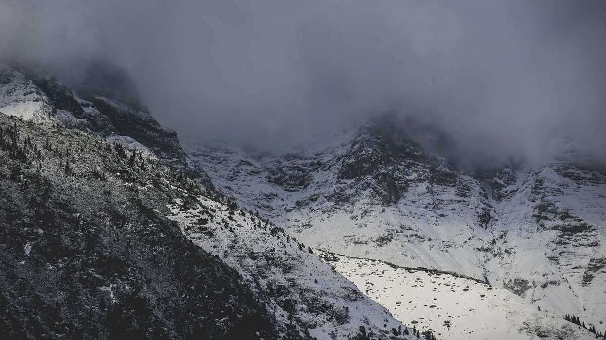 alps aerial photography of fog covering mountain top nature