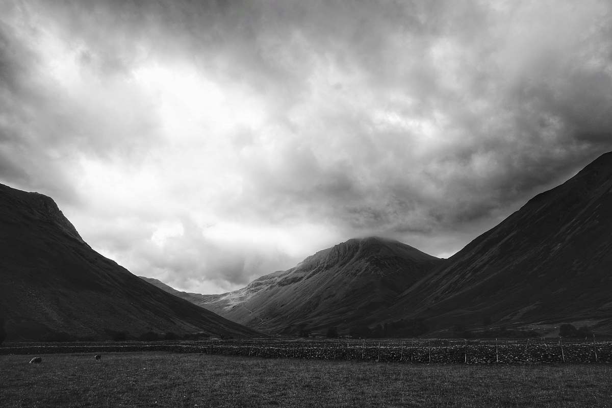 nature greyscale photo of hills black-and-white