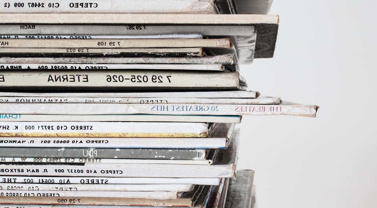 vintage stack of white books record