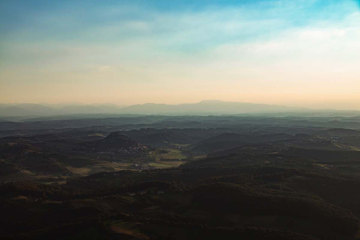 sky aerial view of mountains landscape