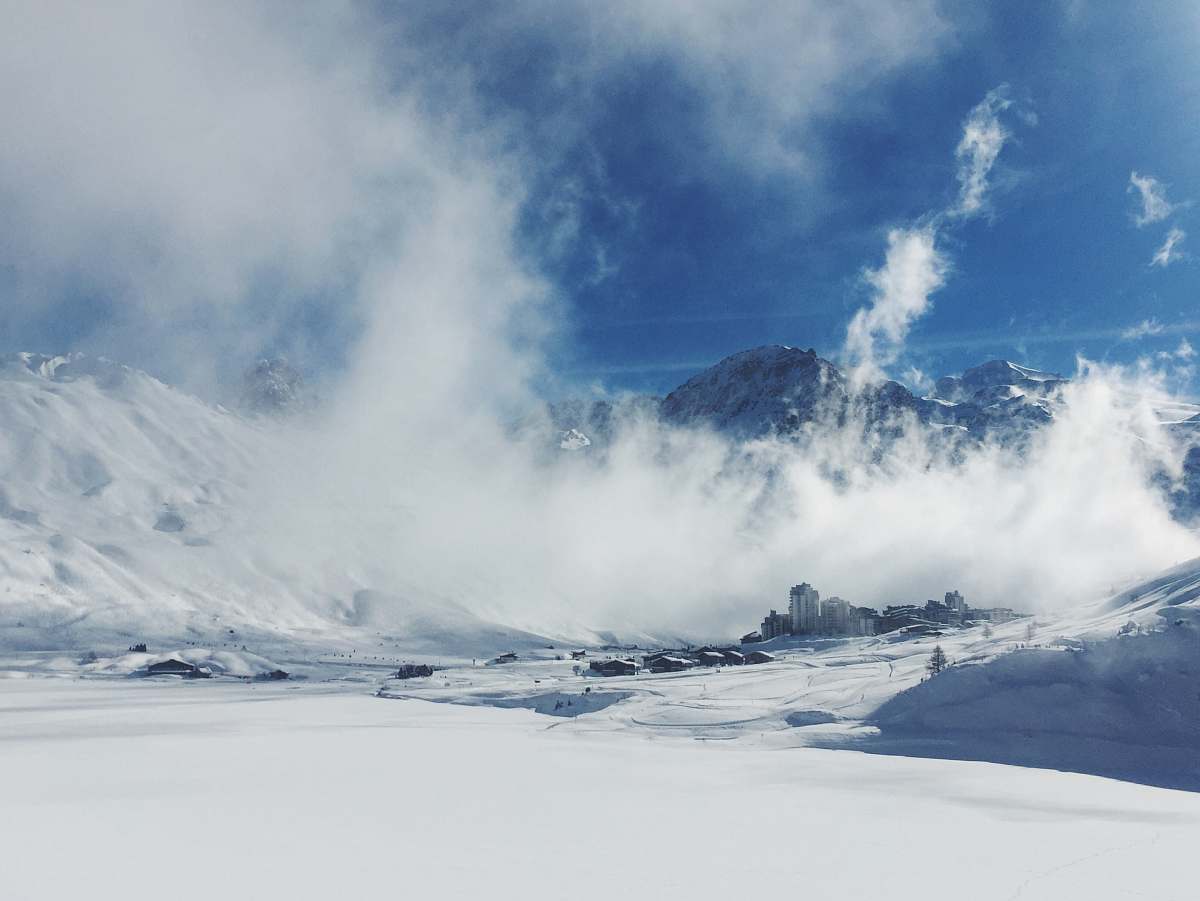 mountain snow-covered mountain under blue cloudy sky snow