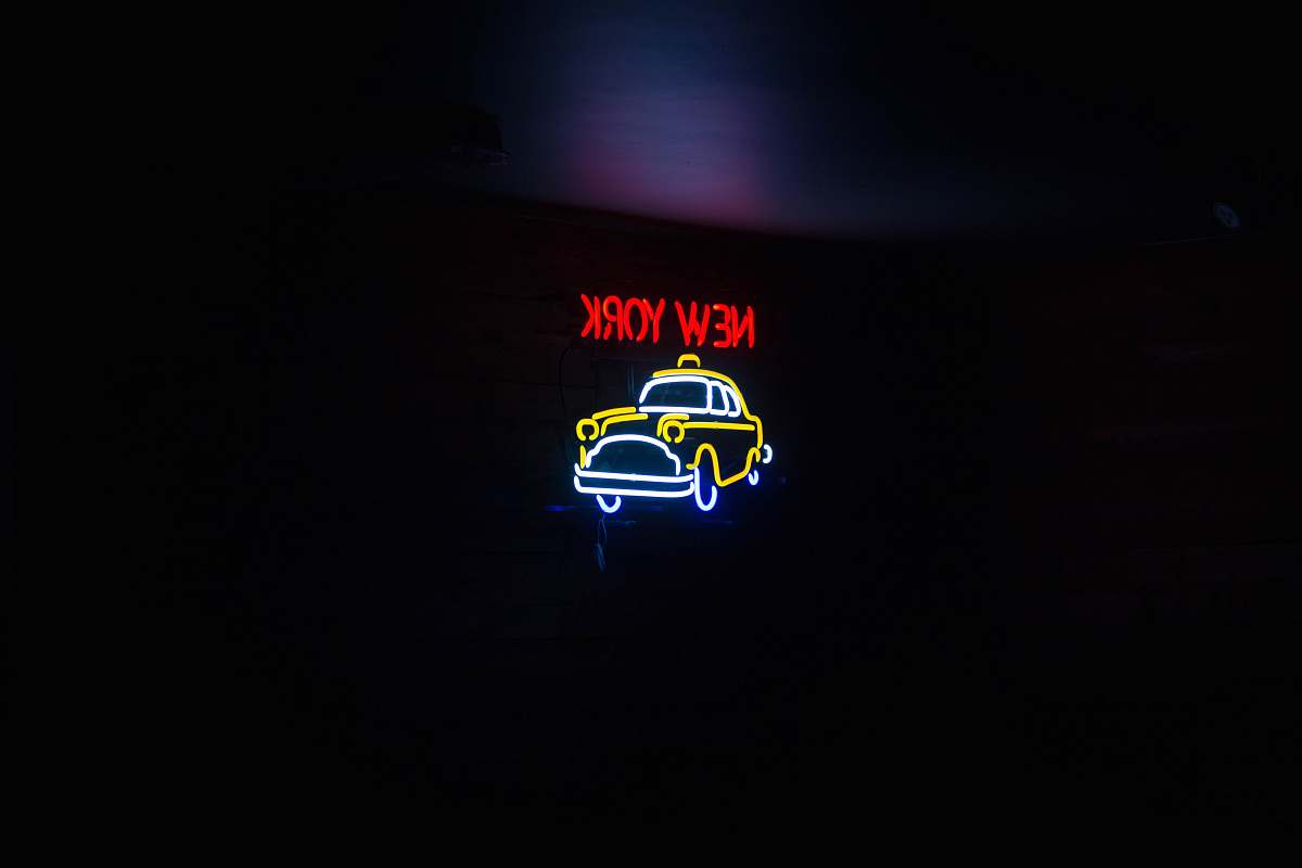 belgium red and yellow New York neon light signage taxi