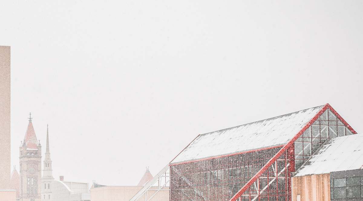 nature gray and red houses view blizzard