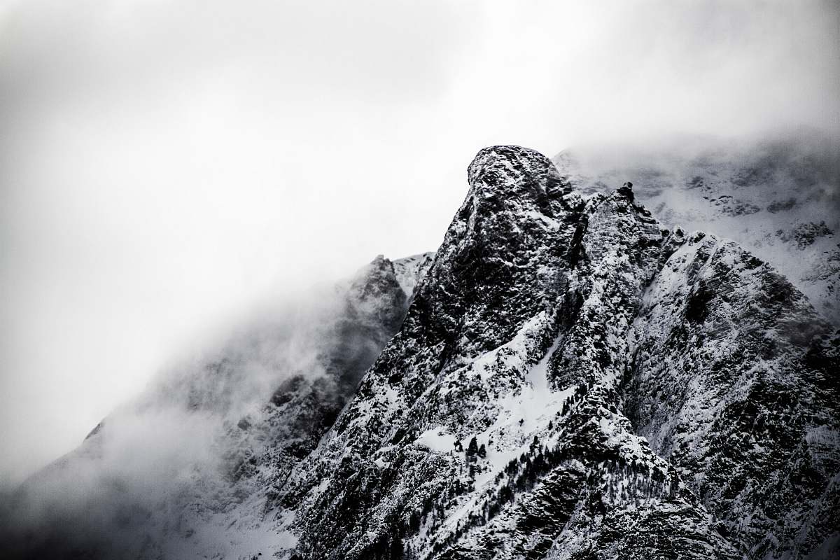 mountain mountain coated by fog cloud