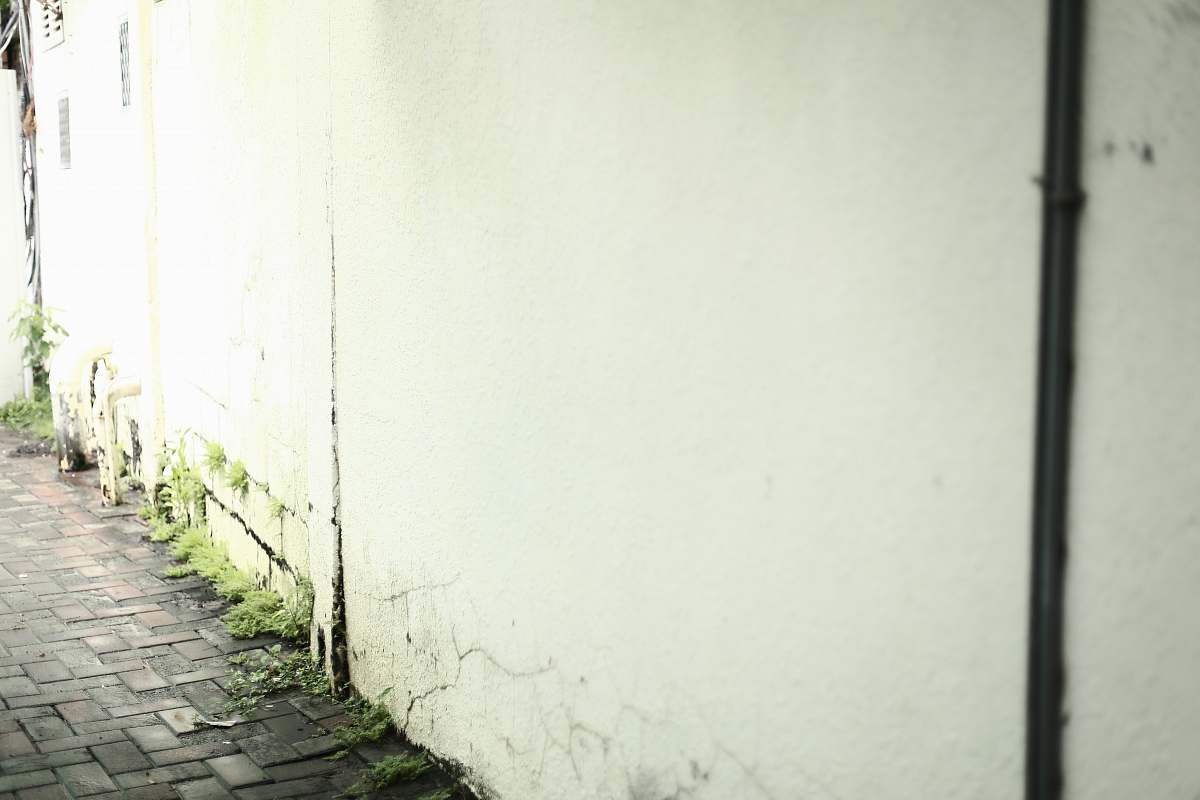 walkway white painted wall flagstone