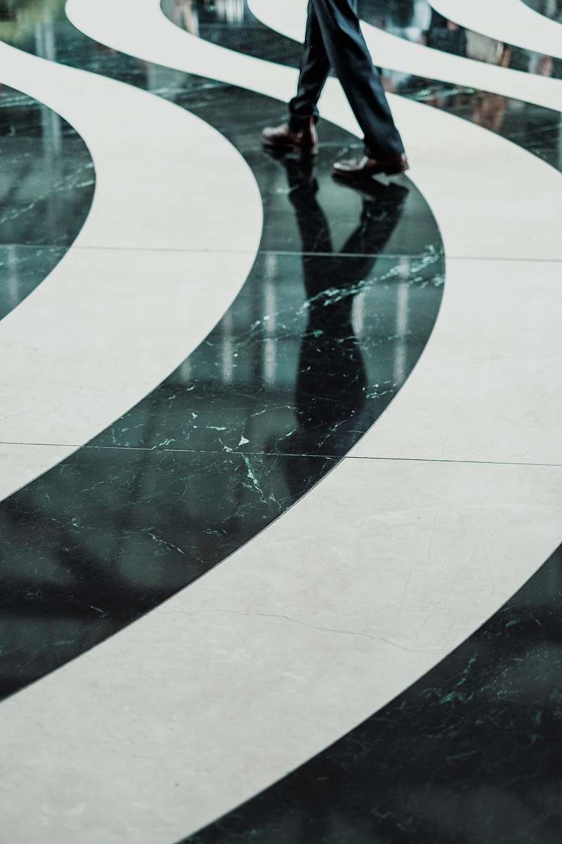 road Swirling black and white pattern on a marble floor street