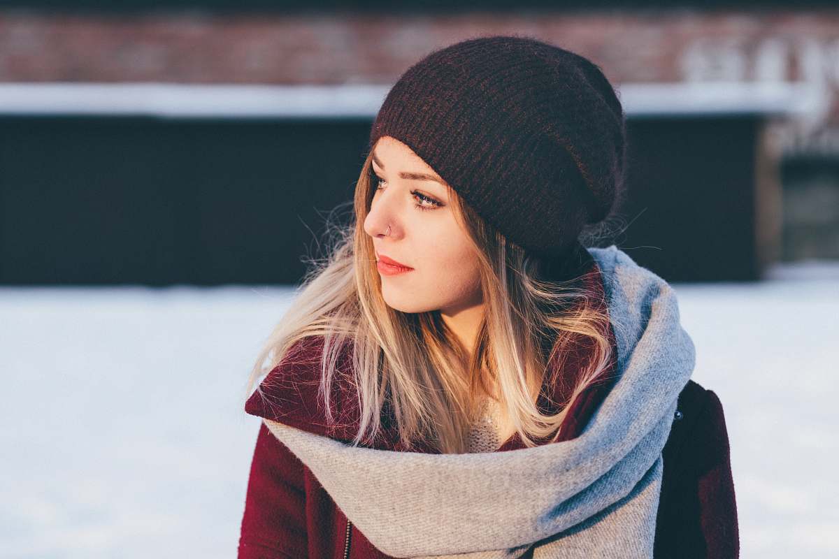 woman woman wearing black knitted cap hat