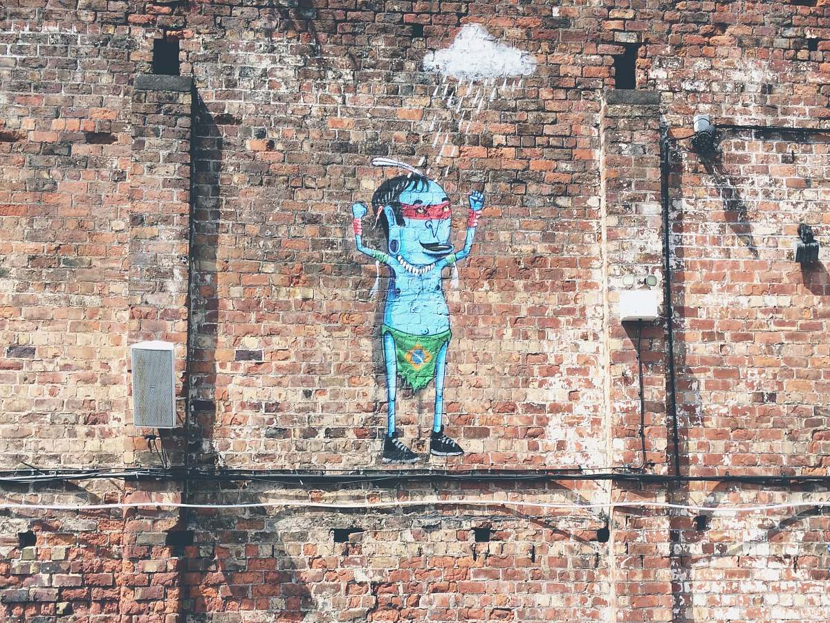 brick illustration of man in green bottoms human