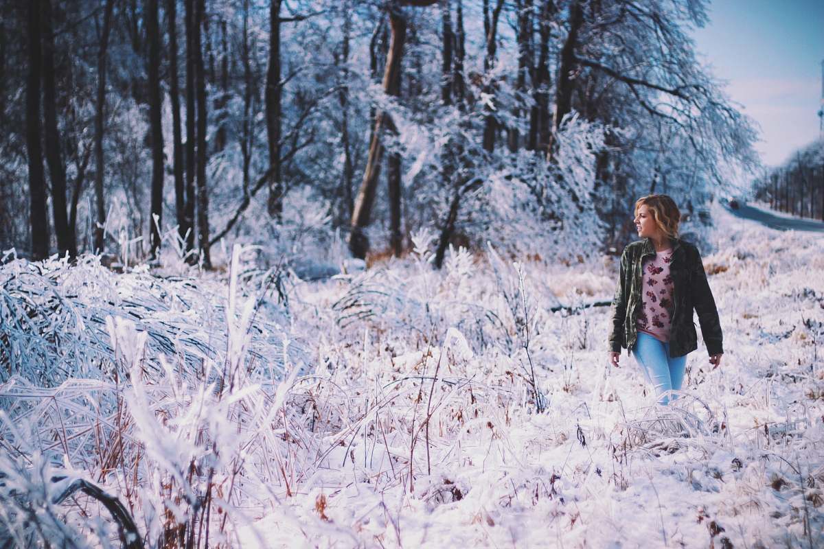 people woman walking around forest woman
