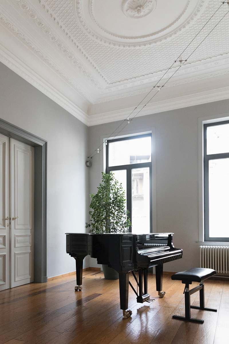 piano brown grand piano inside white room furniture
