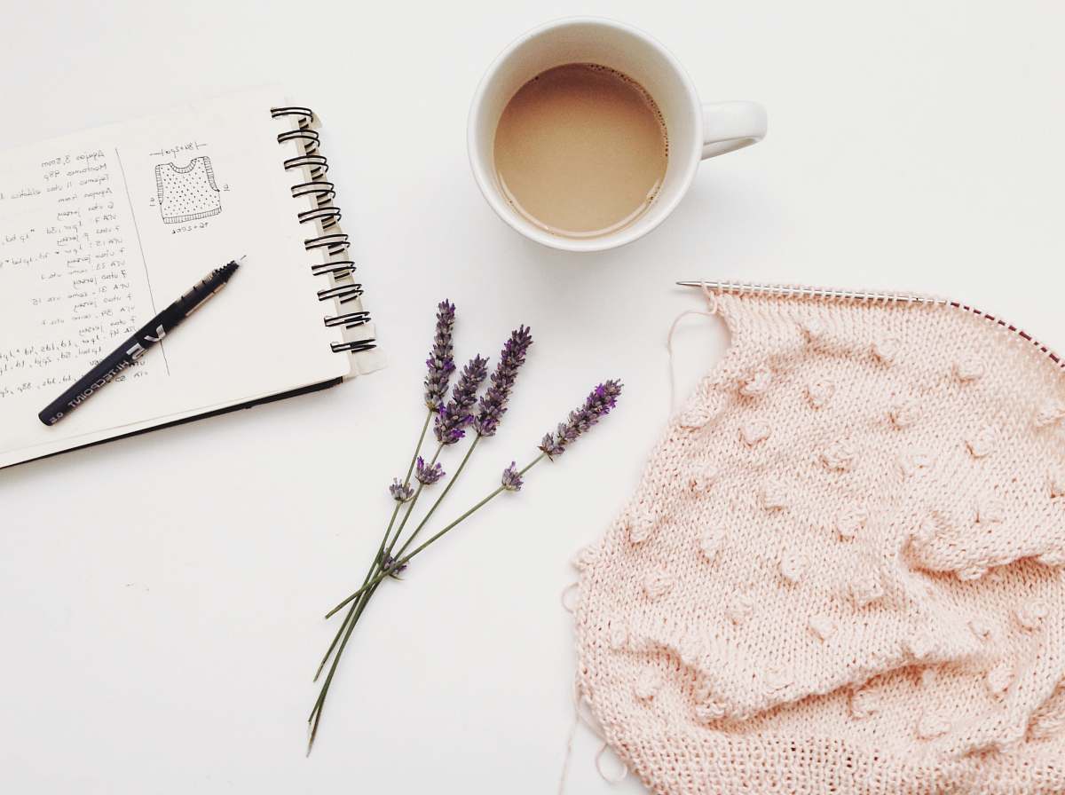 lavender white ceramic mug with coffee coffee
