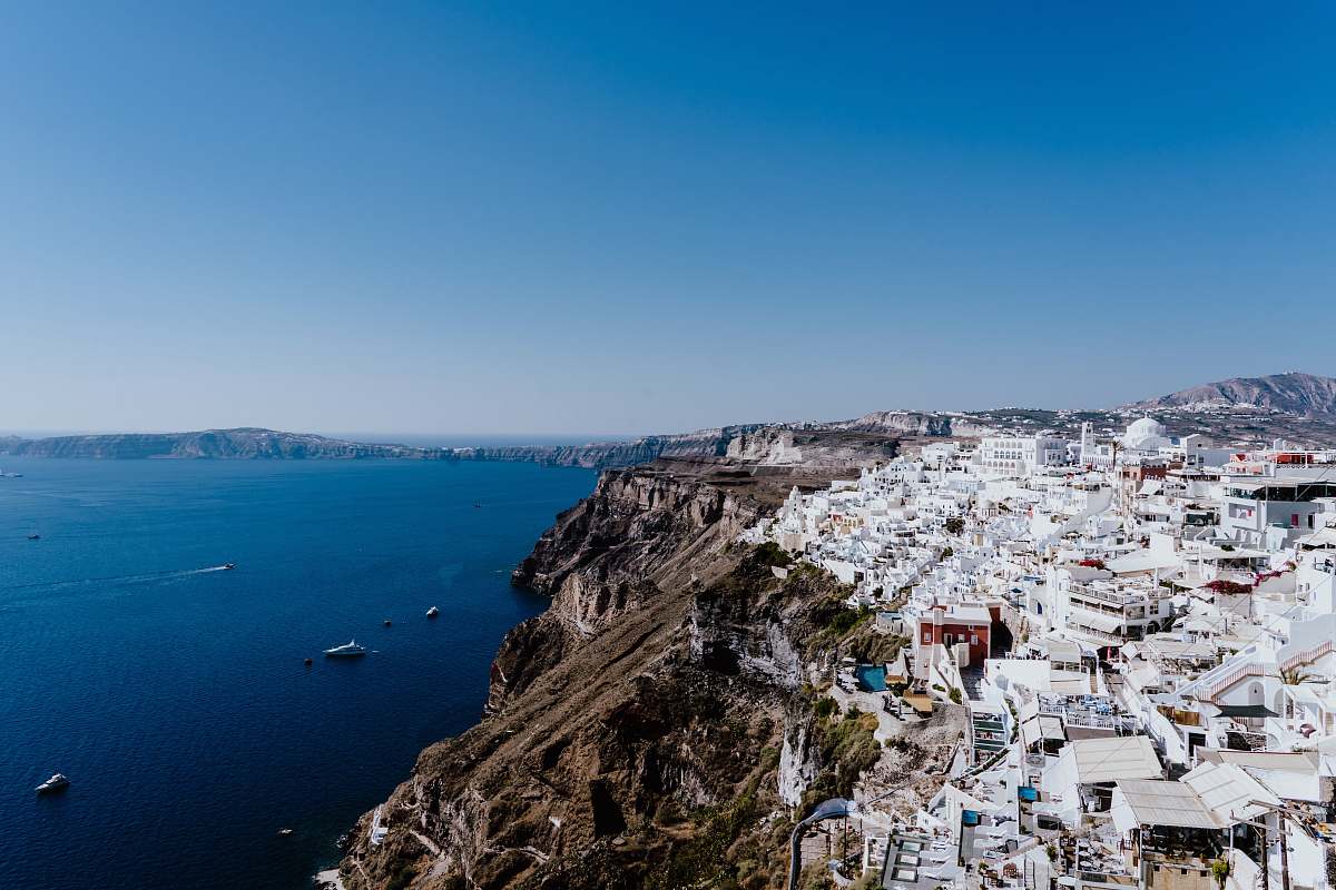 greece aerial photography of Satorini, Greece coast