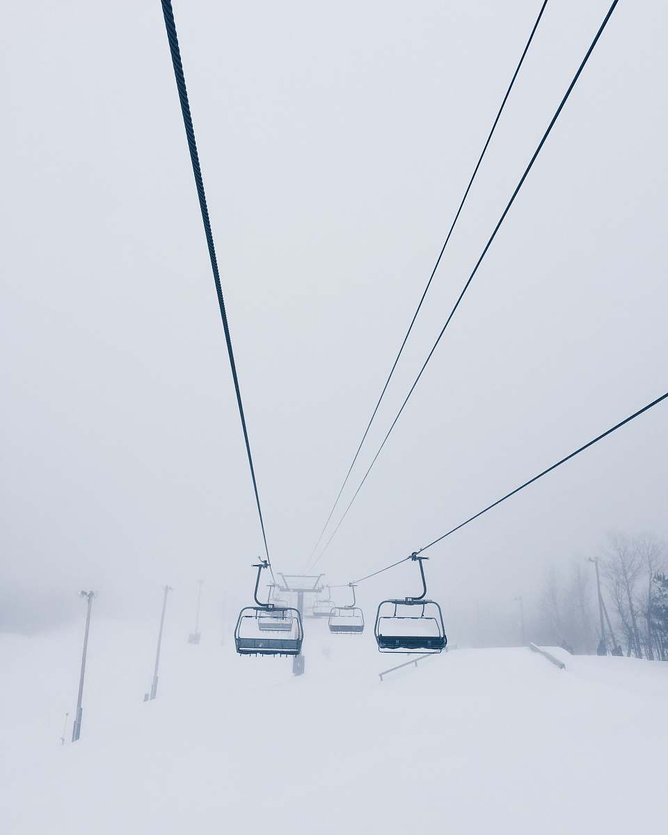 winter cable cart coated with snow cable