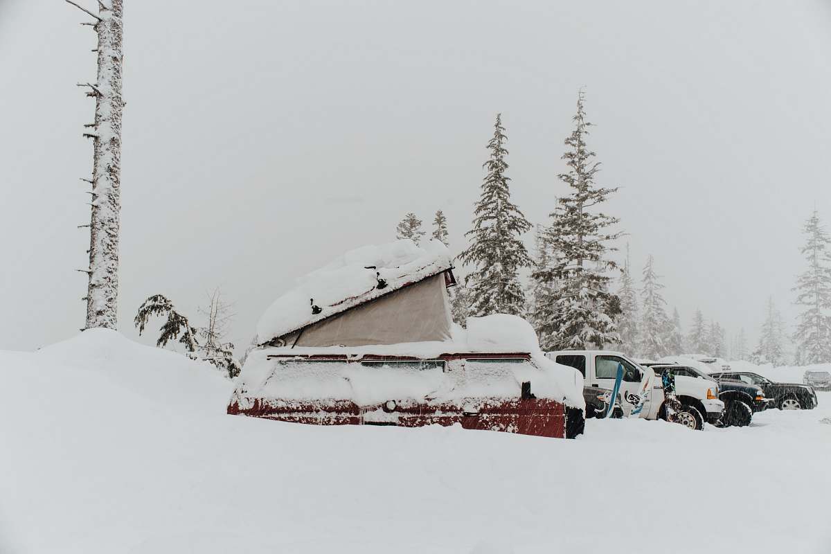 outdoors snow-covered red and white cars mt. baker ski area