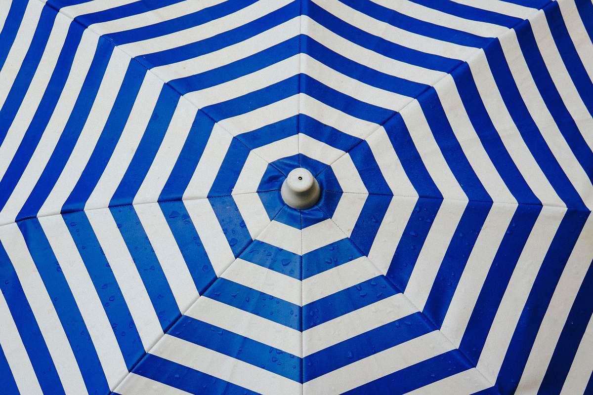 pattern opened striped umbrella blue