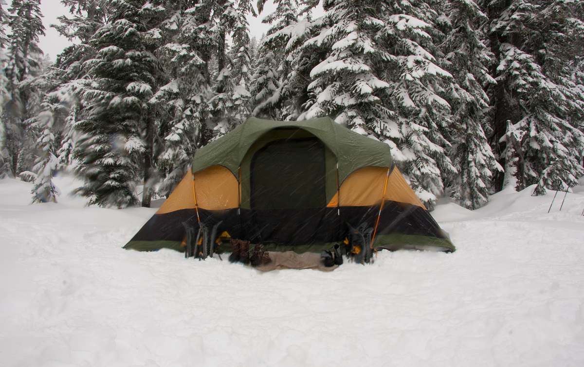 camping tent on snow field camp