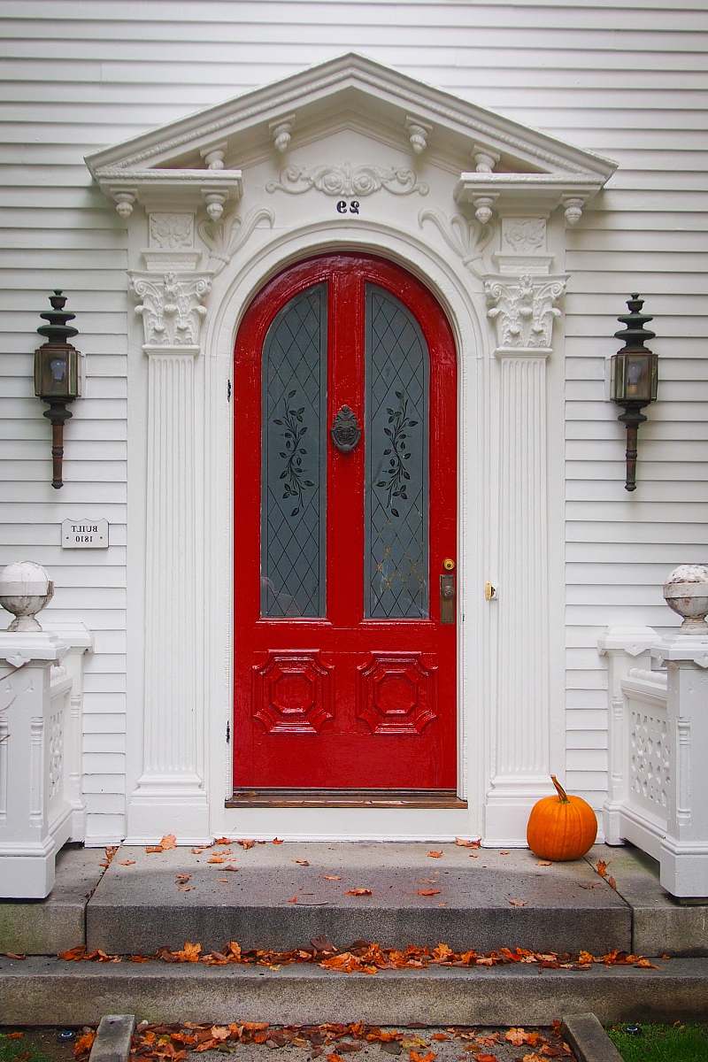 pumpkin white and red wooden concrete house produce
