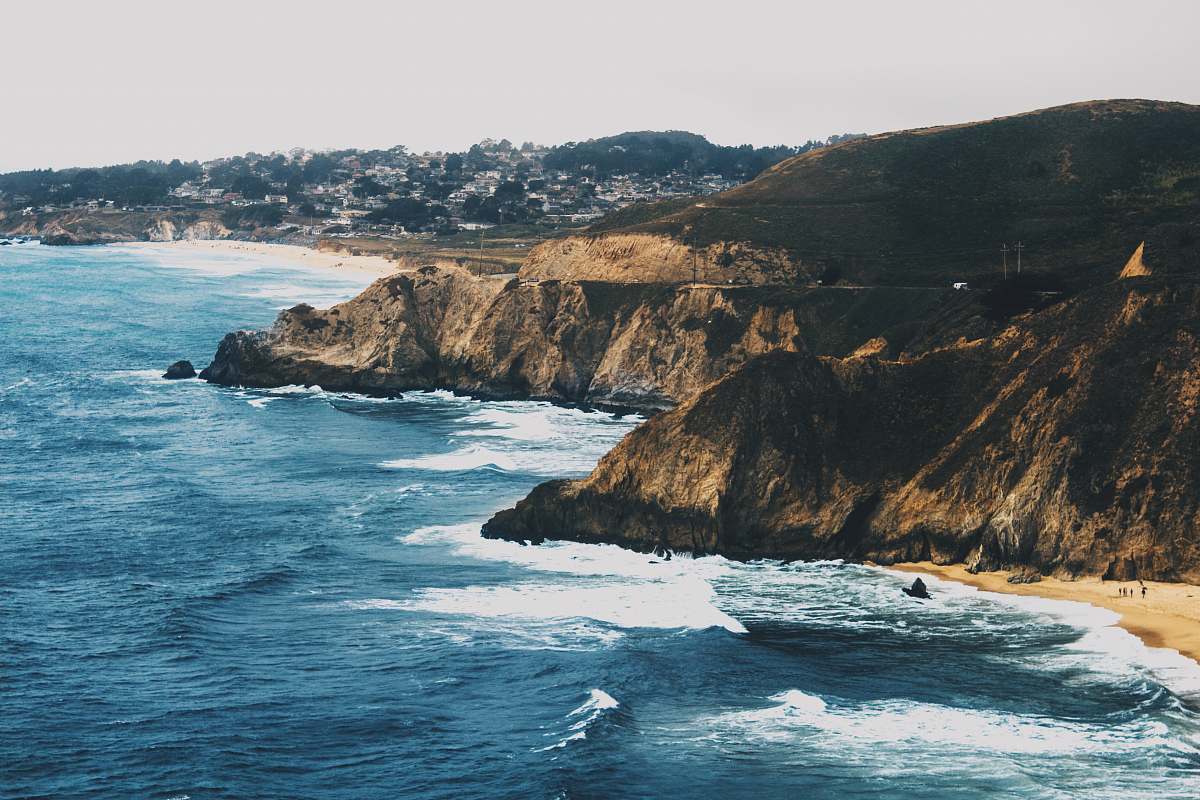 coast aerial photo of beach cliff