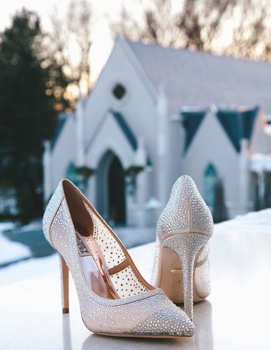shoes pair of glitter white pointed-toe pumps wedge