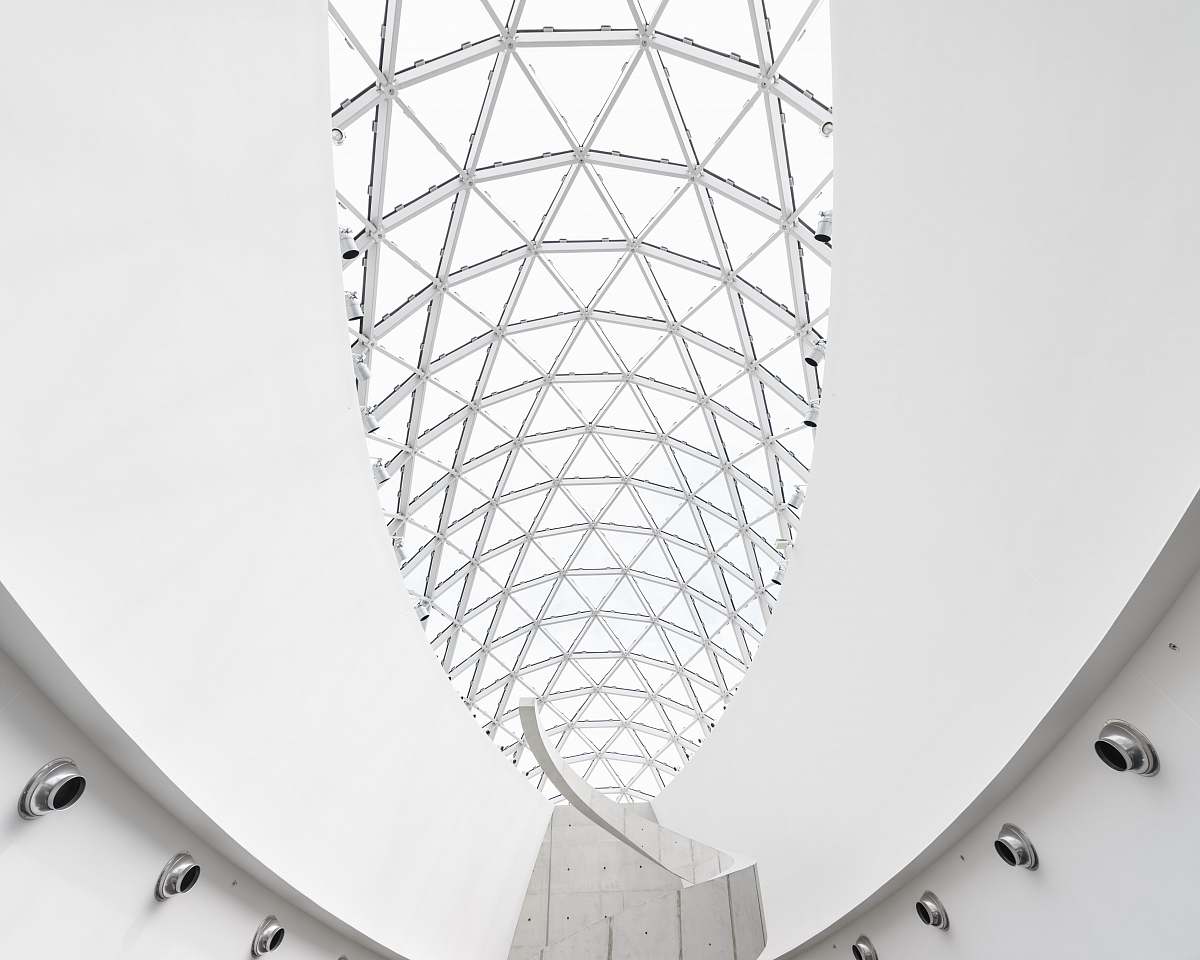 black-and-white low angle photography of interior the dali museum