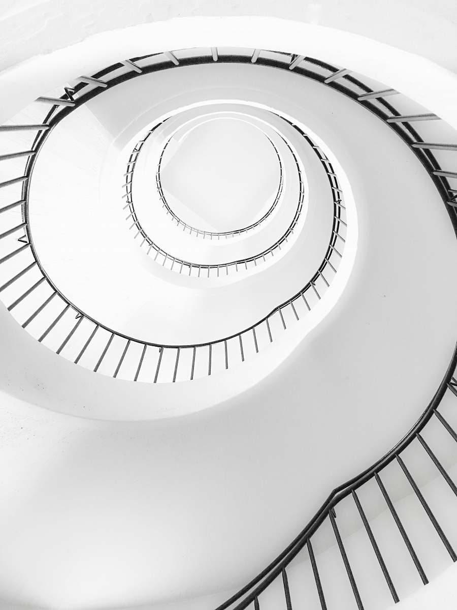 black-and-white spiral stairs spiral