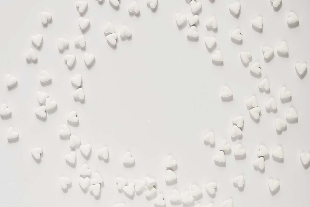 black-and-white white heart decors on white surface grey