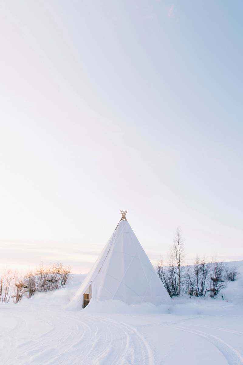 tent white tipi tent covered with snow nature